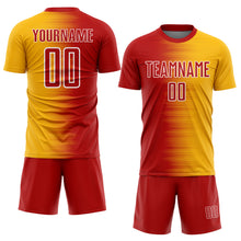 Load image into Gallery viewer, Custom Red Gold-White Gradient Line Sublimation Soccer Uniform Jersey