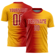 Load image into Gallery viewer, Custom Red Gold-White Gradient Line Sublimation Soccer Uniform Jersey