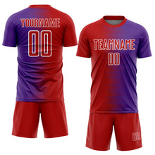Load image into Gallery viewer, Custom Red Purple-White Gradient Line Sublimation Soccer Uniform Jersey