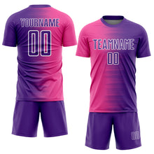 Load image into Gallery viewer, Custom Purple Pink-White Gradient Line Sublimation Soccer Uniform Jersey
