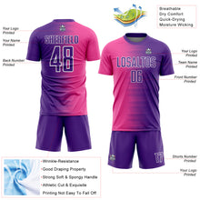 Load image into Gallery viewer, Custom Purple Pink-White Gradient Line Sublimation Soccer Uniform Jersey