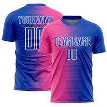 Load image into Gallery viewer, Custom Thunder Blue Pink-White Gradient Line Sublimation Soccer Uniform Jersey