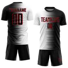 Load image into Gallery viewer, Custom Black White-Red Gradient Line Sublimation Soccer Uniform Jersey