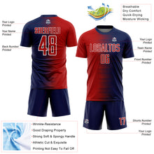 Load image into Gallery viewer, Custom Navy Red-White Gradient Line Sublimation Soccer Uniform Jersey