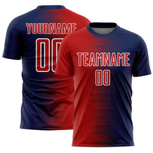 Load image into Gallery viewer, Custom Navy Red-White Gradient Line Sublimation Soccer Uniform Jersey
