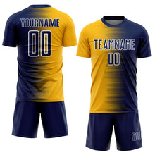 Load image into Gallery viewer, Custom Navy Gold-White Gradient Line Sublimation Soccer Uniform Jersey