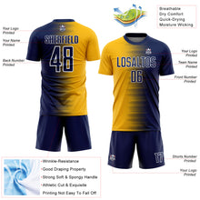 Load image into Gallery viewer, Custom Navy Gold-White Gradient Line Sublimation Soccer Uniform Jersey