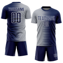 Load image into Gallery viewer, Custom Navy Gray-White Gradient Line Sublimation Soccer Uniform Jersey