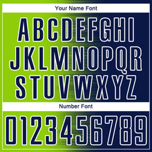 Load image into Gallery viewer, Custom Navy Neon Green-White Gradient Line Sublimation Soccer Uniform Jersey
