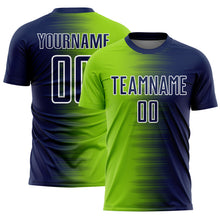 Load image into Gallery viewer, Custom Navy Neon Green-White Gradient Line Sublimation Soccer Uniform Jersey