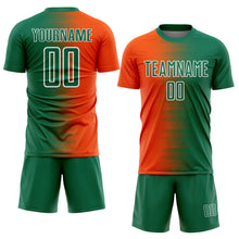 Load image into Gallery viewer, Custom Kelly Green Orange-White Gradient Line Sublimation Soccer Uniform Jersey