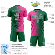 Load image into Gallery viewer, Custom Kelly Green Pink-White Gradient Line Sublimation Soccer Uniform Jersey