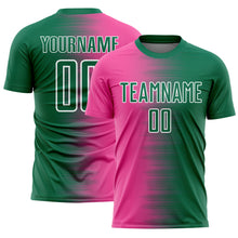 Load image into Gallery viewer, Custom Kelly Green Pink-White Gradient Line Sublimation Soccer Uniform Jersey