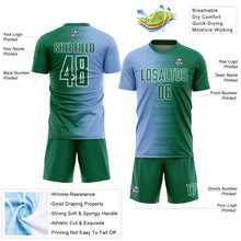 Load image into Gallery viewer, Custom Kelly Green Light Blue-White Gradient Line Sublimation Soccer Uniform Jersey