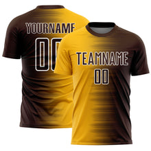 Load image into Gallery viewer, Custom Brown Gold-White Gradient Line Sublimation Soccer Uniform Jersey