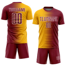 Load image into Gallery viewer, Custom Crimson Gold-White Gradient Line Sublimation Soccer Uniform Jersey