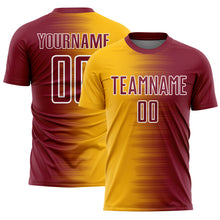 Load image into Gallery viewer, Custom Crimson Gold-White Gradient Line Sublimation Soccer Uniform Jersey