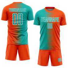 Load image into Gallery viewer, Custom Orange Aqua-White Gradient Line Sublimation Soccer Uniform Jersey