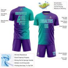 Load image into Gallery viewer, Custom Purple Aqua-White Gradient Line Sublimation Soccer Uniform Jersey