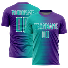 Load image into Gallery viewer, Custom Purple Aqua-White Gradient Line Sublimation Soccer Uniform Jersey