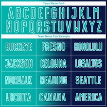 Load image into Gallery viewer, Custom Navy Aqua-White Gradient Line Sublimation Soccer Uniform Jersey