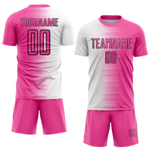 Load image into Gallery viewer, Custom Pink White-Black Gradient Line Sublimation Soccer Uniform Jersey