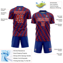 Load image into Gallery viewer, Custom Royal Red-White Line Sublimation Soccer Uniform Jersey