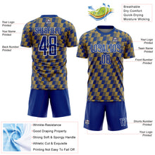 Load image into Gallery viewer, Custom Royal Old Gold-White Line Sublimation Soccer Uniform Jersey