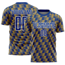 Load image into Gallery viewer, Custom Royal Old Gold-White Line Sublimation Soccer Uniform Jersey