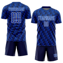Load image into Gallery viewer, Custom Navy Thunder Blue-White Line Sublimation Soccer Uniform Jersey