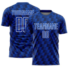 Load image into Gallery viewer, Custom Navy Thunder Blue-White Line Sublimation Soccer Uniform Jersey