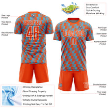 Load image into Gallery viewer, Custom Orange Sky Blue-White Line Sublimation Soccer Uniform Jersey