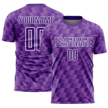 Load image into Gallery viewer, Custom Purple Medium Purple-White Line Sublimation Soccer Uniform Jersey