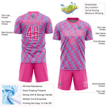 Load image into Gallery viewer, Custom Pink Light Blue-White Line Sublimation Soccer Uniform Jersey