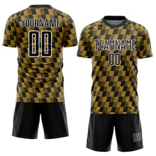 Load image into Gallery viewer, Custom Black Old Gold-White Line Sublimation Soccer Uniform Jersey