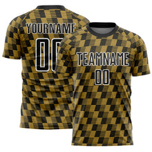 Load image into Gallery viewer, Custom Black Old Gold-White Line Sublimation Soccer Uniform Jersey