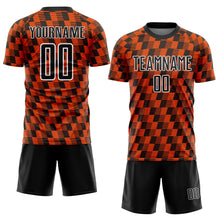 Load image into Gallery viewer, Custom Black Orange-White Line Sublimation Soccer Uniform Jersey