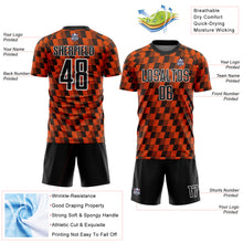 Load image into Gallery viewer, Custom Black Orange-White Line Sublimation Soccer Uniform Jersey