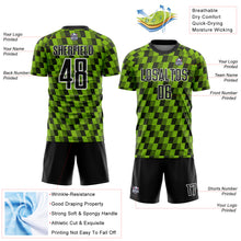 Load image into Gallery viewer, Custom Black Neon Green-White Line Sublimation Soccer Uniform Jersey