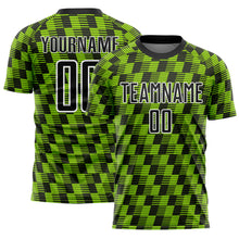 Load image into Gallery viewer, Custom Black Neon Green-White Line Sublimation Soccer Uniform Jersey