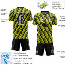 Load image into Gallery viewer, Custom Black Neon Yellow-White Line Sublimation Soccer Uniform Jersey