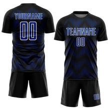 Load image into Gallery viewer, Custom Black Royal-White Line Sublimation Soccer Uniform Jersey