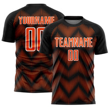 Load image into Gallery viewer, Custom Black Orange-White Line Sublimation Soccer Uniform Jersey