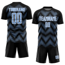 Load image into Gallery viewer, Custom Black Light Blue-White Line Sublimation Soccer Uniform Jersey
