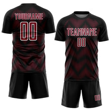 Load image into Gallery viewer, Custom Black Crimson-White Line Sublimation Soccer Uniform Jersey