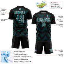 Load image into Gallery viewer, Custom Black Teal-White Line Sublimation Soccer Uniform Jersey
