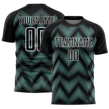 Load image into Gallery viewer, Custom Black Ice Blue-White Line Sublimation Soccer Uniform Jersey