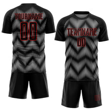 Load image into Gallery viewer, Custom Black Red-White Line Sublimation Soccer Uniform Jersey