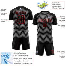 Load image into Gallery viewer, Custom Black Red-White Line Sublimation Soccer Uniform Jersey