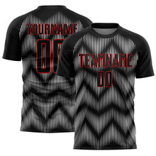 Load image into Gallery viewer, Custom Black Red-White Line Sublimation Soccer Uniform Jersey